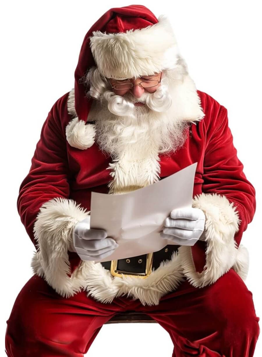 santa sentado con carta